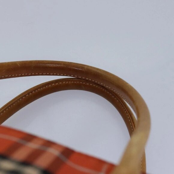 BURBERRY Nova Check Blue Label Tote Bag Nylon Leather Orange Brown Auth ti1814 - Picture 9 of 16